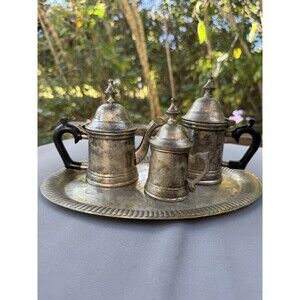 Intnl Silver Co Silver-plated Children’s Tea Set India Tray Teapot Sugar Creamer